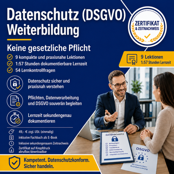 Weiterbildung zum Datenschutz (DSGVO)